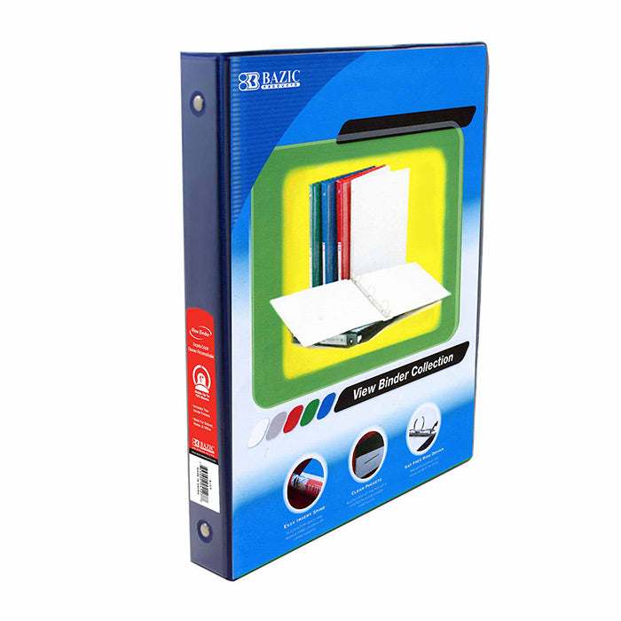 BAZIC 1 Inch Blue 3-Ring View Binder w/ 2-Pockets [3191] [3191]