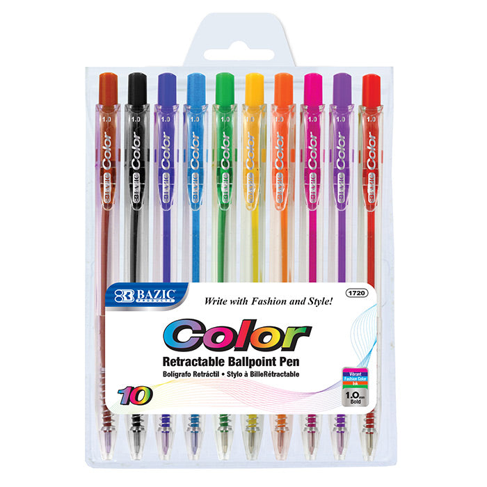 BAZIC 10 Color Retractable Pen [1720]
