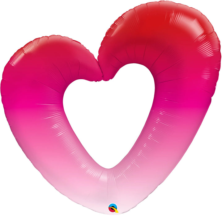 Qualatex Ombre Red Pink Open Heart Shape 42 inch Foil Mylar Balloon [16647]