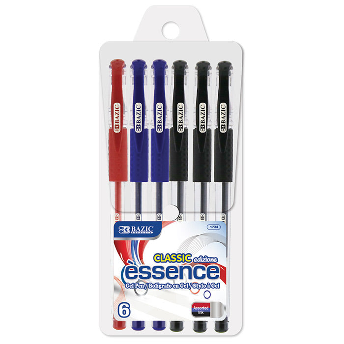 BAZIC Essence Asst. Color Gel Pen w/ Cushion Grip (6/Pack) [1734]