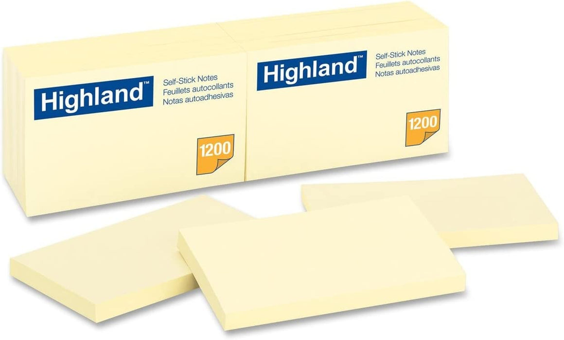 Highland Sticky Notes, 3 x 5 Inches, Yellow, 12 Pack (6609) [6559]