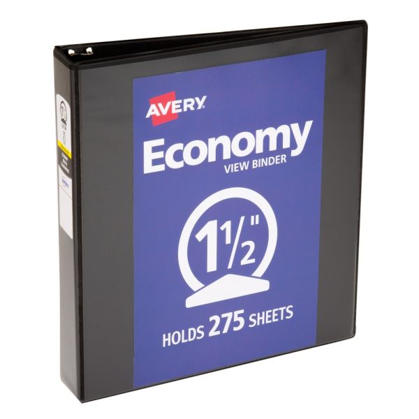 Avery Economy View 3-Ring Binder, 1 1/2" Round Rings, Black [AVE05725]