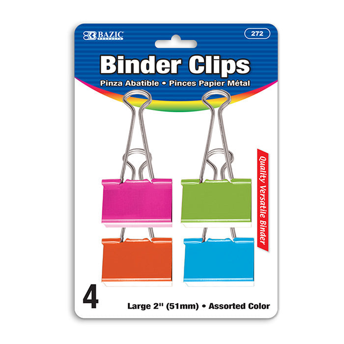 BAZIC Large 2" (51mm) Assorted Color Binder Clip (4/Pack) [272]
