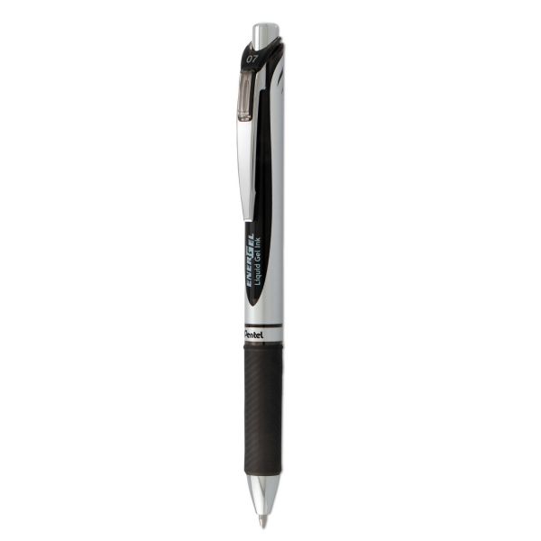 Pentel EnerGel RTX Gel Pen, Retractable, Medium 0.7 mm, Black Ink, Black/Gray Barrel [PENBL77A]
