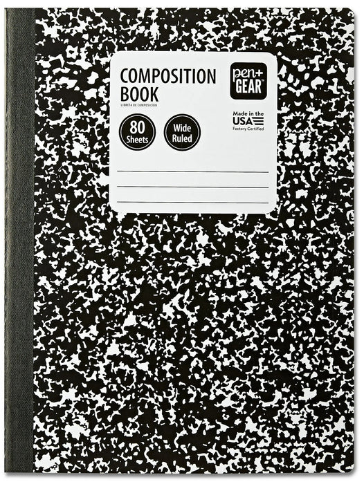Pen+Gear 80 Sheets Marble Composition Book, 9.75 x 7.5 Wide Ruled [51010]