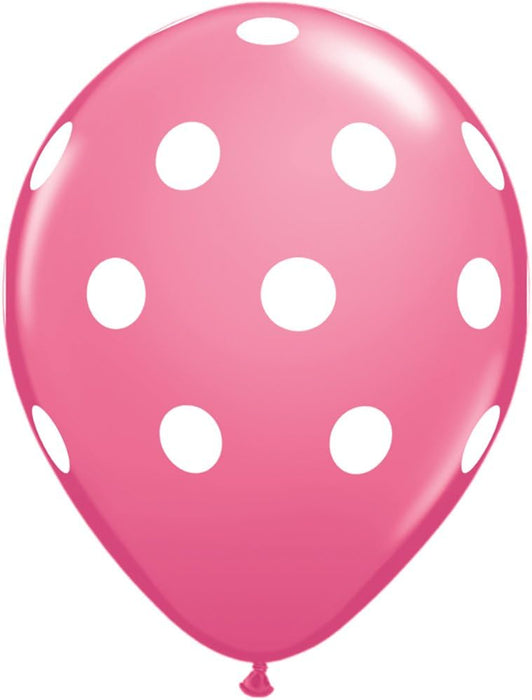 Qualatex Rose Pink with White Polka Dots 11 Inch Latex Balloons 12 Pack [77146RP-12]
