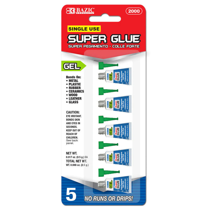 BAZIC 0.017 oz (0.5g) Super Glue Gel (5/Pack) [2000]