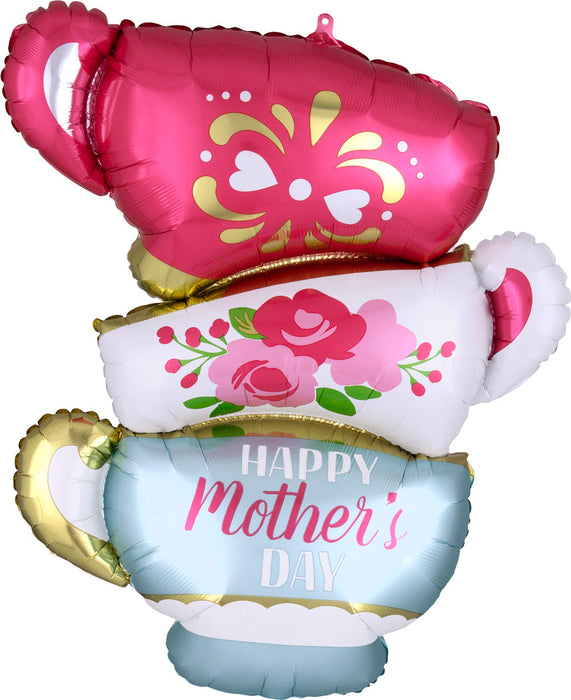 Happy Mother's Day Satin Teacups Shaped 30 Inch Foil Mylar Balloon [40837]