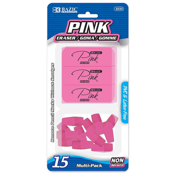 BAZIC Pink Eraser Sets ( 15/Pack) [2233]