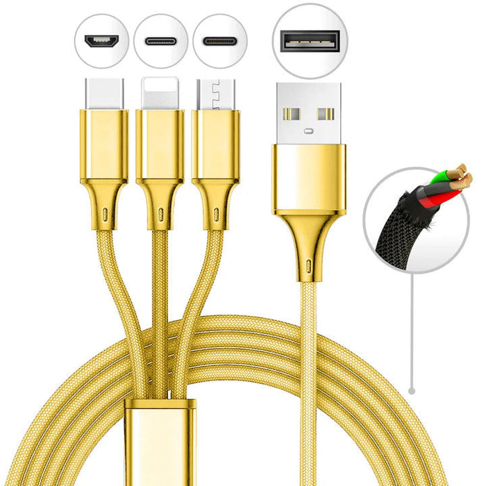 10 FT 3-in-1 USB Multi Charging Cable - Gold [3C-10F-GLD]