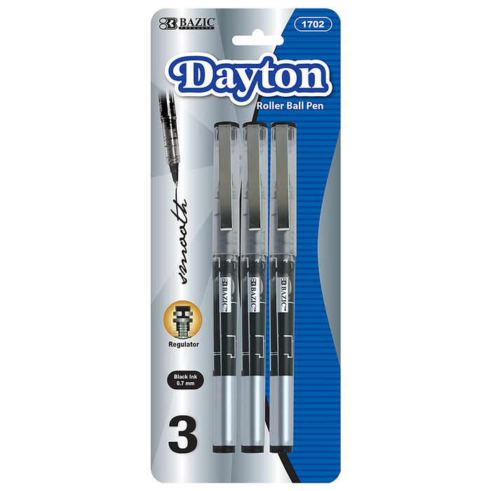 BAZIC Dayton Black Rollerball Pen with Metal Clip (3/Pack) [1702]