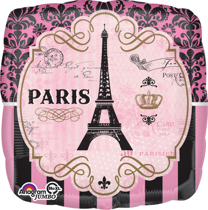 A Day in Paris 28 Inch Mylar Balloon - Paris Theme Balloon - 1 Pack NOT INFLATED [34850]