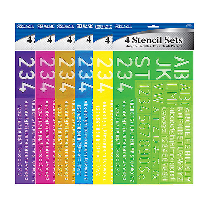 BAZIC 8, 10, 20, 30 mm Size Lettering Stencil Sets (4/Pack) [302]