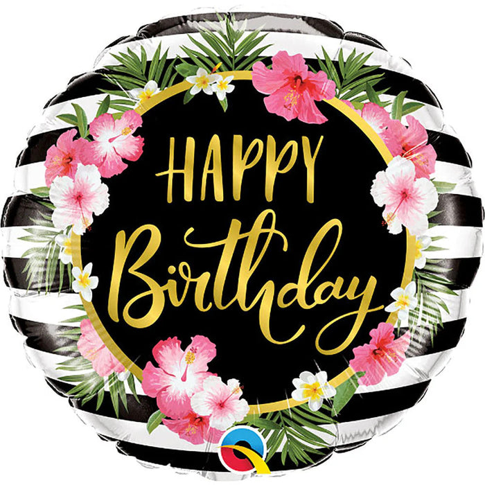Qualatex Birthday Hibiscus Stripes 18 Inch  Foil Mylar Balloon [57280]