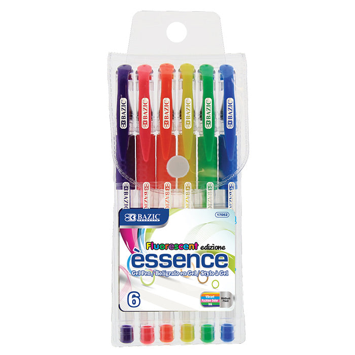 BAZIC 6 Fluorescent Color Essence Gel Pen w/ Cushion Grip [17052]