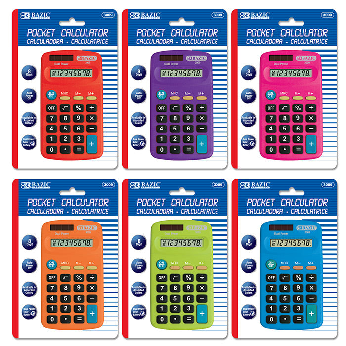 BAZIC 8-Digit Dual Power Pocket Size Calculator [3009]