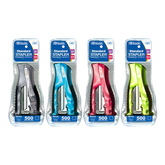 BAZIC Compact Stand-Up Standard (26/6) Stapler w/ 500 Ct. Staples [620]