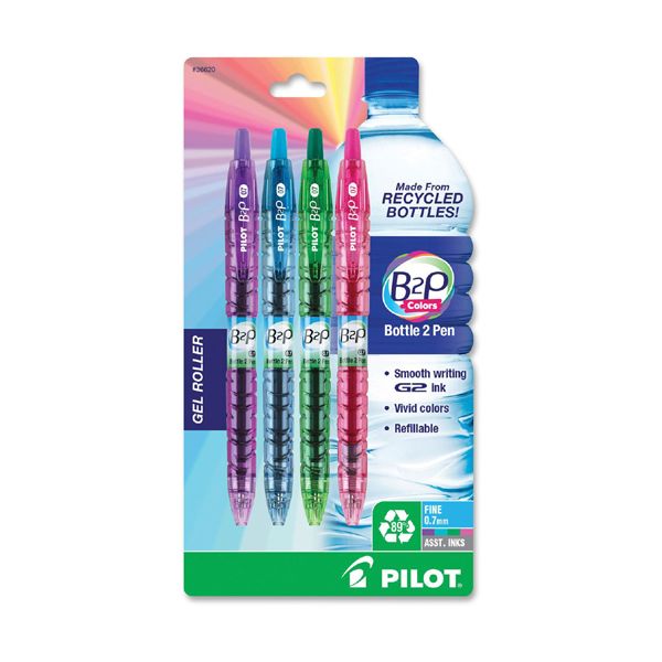 Pilot B2P Gel Pen, 0.7mm, Assorted Ink/Barrel, 4/Pack [PIL36620]