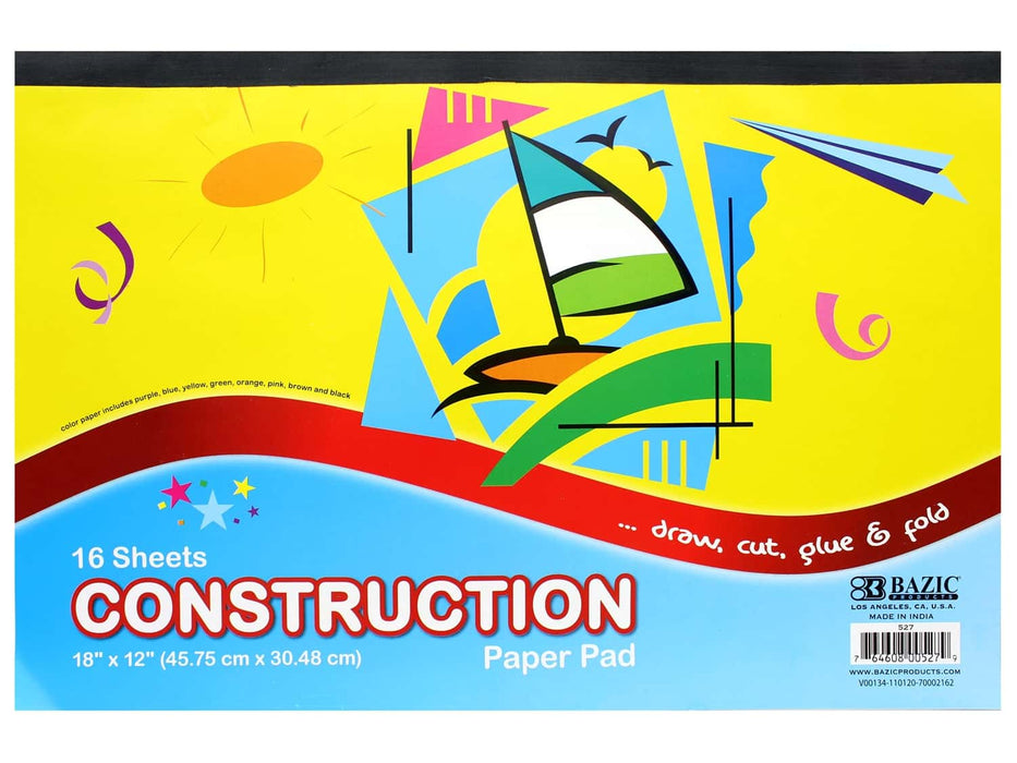 BAZIC 16 Ct. 18" X 12" Construction Paper Pad [527]
