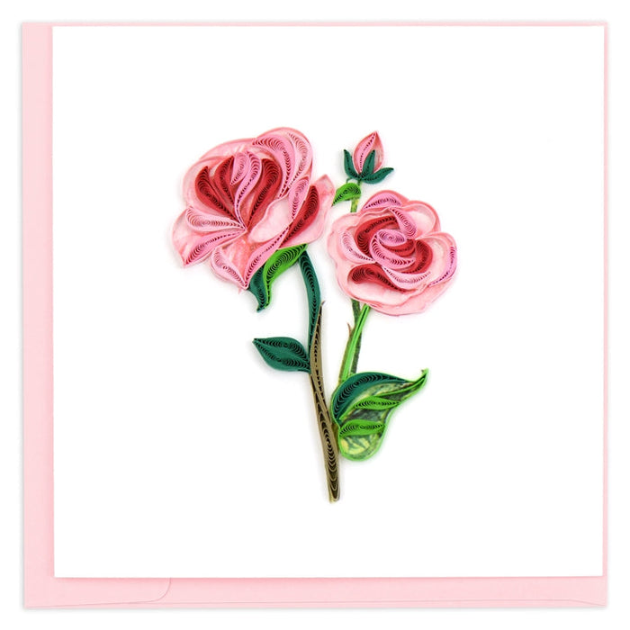 Quilled Long Stem Pink Roses All Occasion Greeting Card [BL1284]
