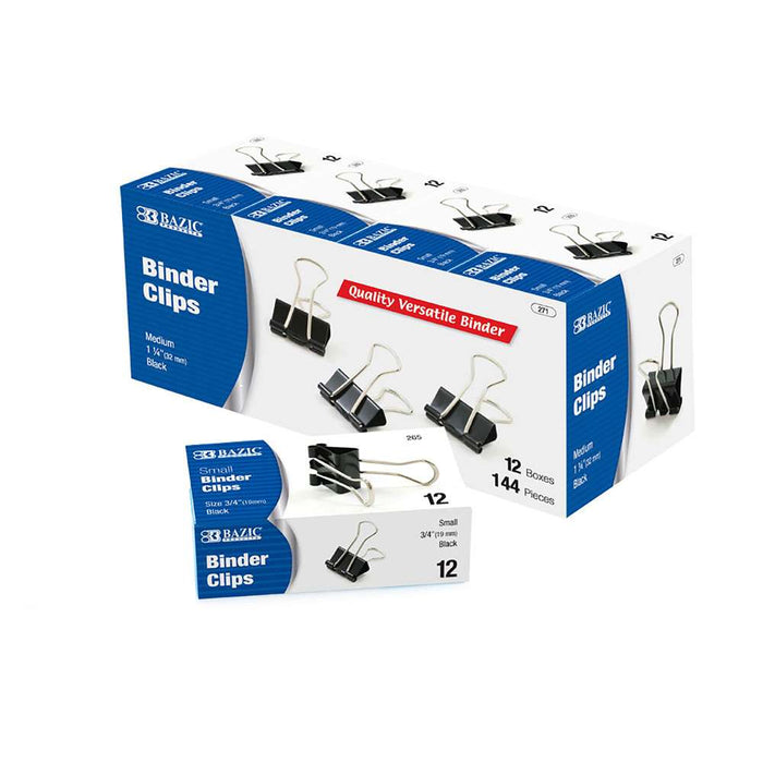 BAZIC Medium 1 1/4" (32mm) Black Binder Clip (12/Box) [266]