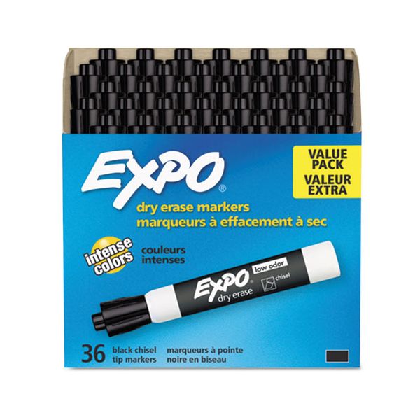 EXPO Low-Odor Dry-Erase Marker Value Pack, Broad Chisel Tip, Black, 36/Box [SAN1920940]