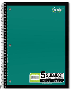 iScholar 5 Subject Spiral Notebook 180 Sheets [78107]