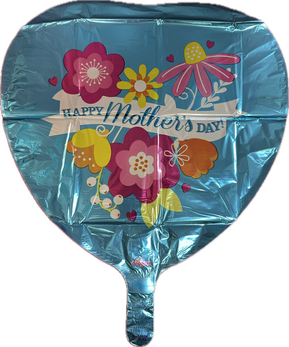 Mother's Day Colourful Flowers Heart Shaped 17 Inch Foil Mylar Balloon [30240]