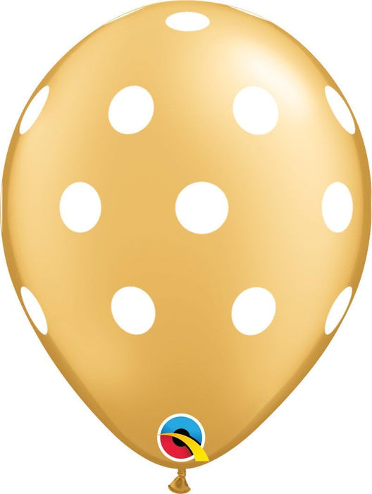 Qualatex Gold with White Big Polka Dots 11 inch Latex Balloons 50 Count by Qualatex [56196]