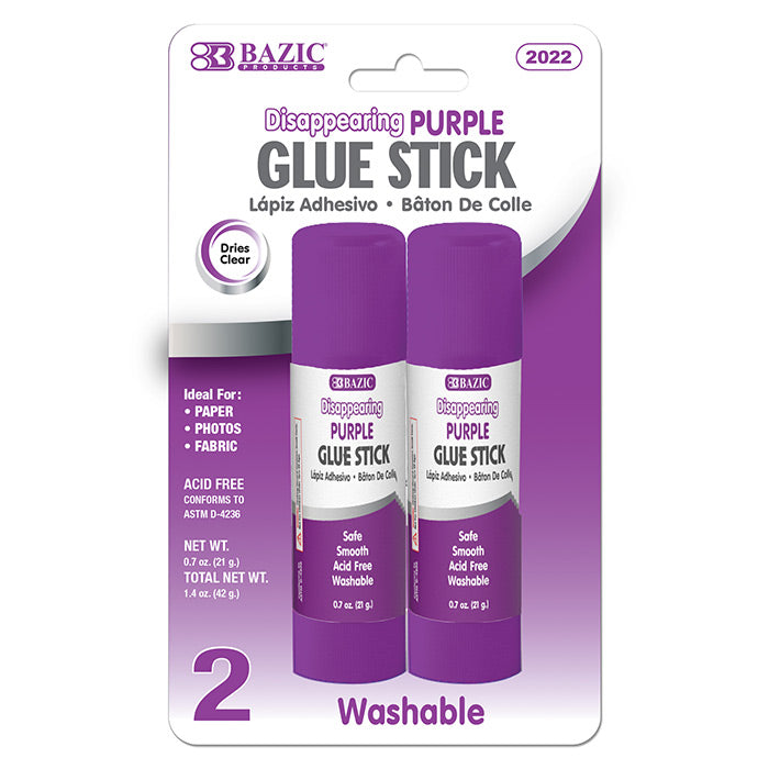BAZIC 21g / 0.7 Oz. Large Washable Purple Glue Stick (2/Pack) [2022]