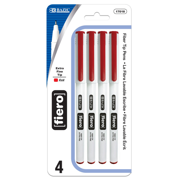 BAZIC Fiero Red Fiber Tip Finerliner Pen (4/Pack) [17018]