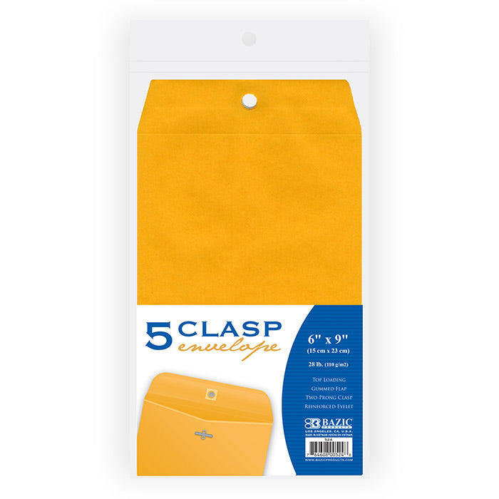 BAZIC 6" X 9" Clasp Envelope (5/Pack) [524]