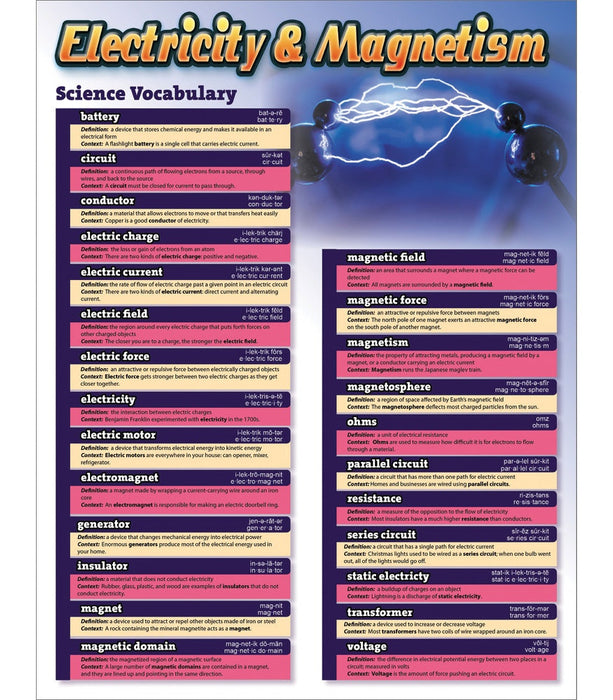SCIENCE VOCAB: ELECTRICITY & MAGNETIVITY 17x22 Chart [CD414093]