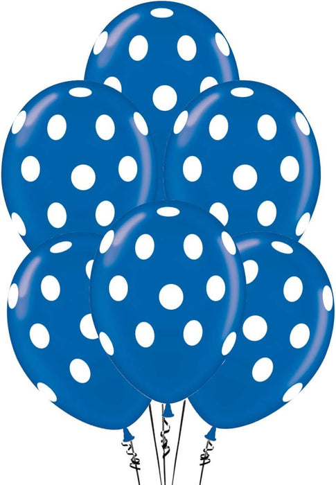 Qualatex Sapphire Blue with White Polka Dots11 Inch Latex Balloons 12 Pack [77146SB-12]