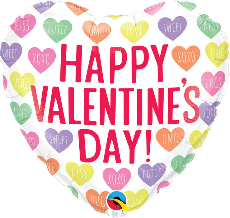 Qualatex Happy Valentine's Day Conversation Hearts 18 Inch Heart Shaped Foil Mylar Balloon [24714]