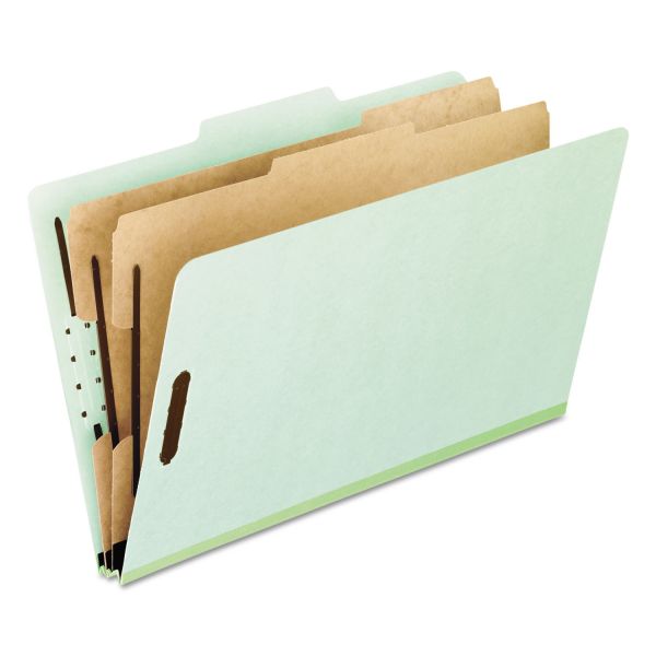 Pendaflex Four-, Six-, and Eight-Section Pressboard Classification Folders, 2 Dividers, Embedded Fasteners, Letter Size, Green, 10/Box [PFX17173]