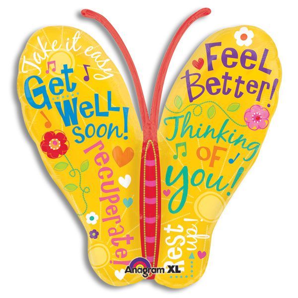 Jumbo Butterfly 25 Inch Foil Mylar Balloon - Feel Better Thinking of You [22001]