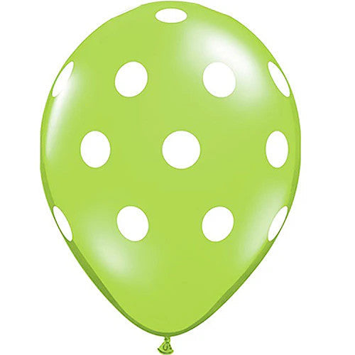 Qualatex Lime Green with White Polka Dots 11 Inch Latex Balloons 12 Pack [77146LG-12]