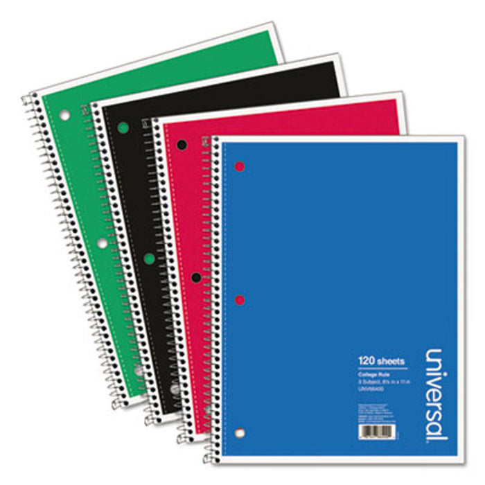 3-Subject Wirebound Notebook, 8-1/2 x 11, College Ruled, 120 Sheets, Assorted Cover [UNV66400]