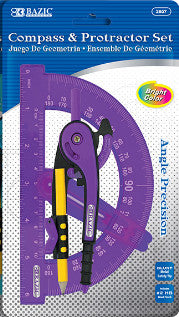 BAZIC Scale-Arm Compass w/ #2 Wood Pencil & 6" Protractor Set [2807]