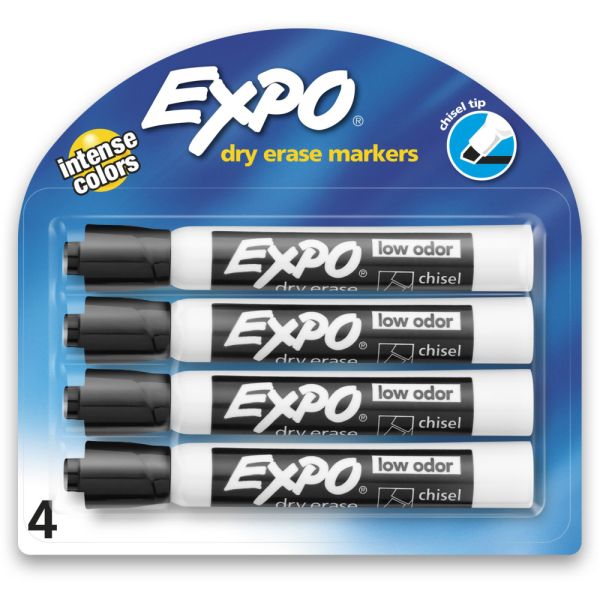 EXPO Low-Odor Dry-Erase Markers, Chisel Point, Black, Pack Of 4 [SAN80661]