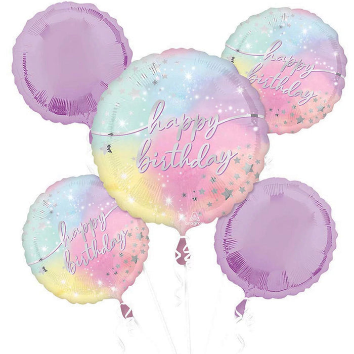 Pastel Luminous Happy Birthday Balloon Bouquet 5 Pieces [42995]
