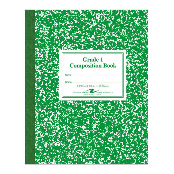 Roaring Spring 77920 7 3/4" x 9 3/4" Grade  1 School Ruled 50 Sheet Composition Book with Green Cover [ROA77920]