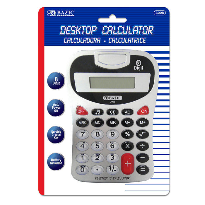 BAZIC 8-Digit Silver Desktop Calculator w/ Tone [3008]