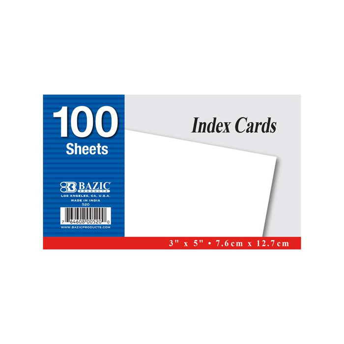 BAZIC 100 Ct. 3 X 5 Unruled White Index Card [520]