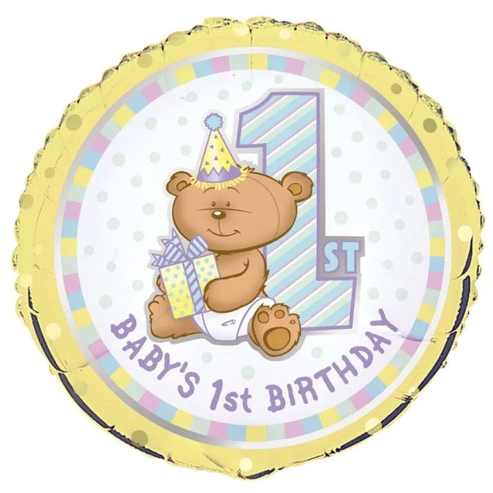 18 INCH BABYS 1ST BIRTHDAY BEAR MYLAR BALLOON