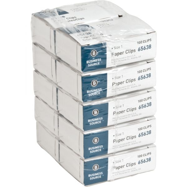 Business Source #1 Paper Clips No. 1 Ridged Finish, 100/ Pack, Silver