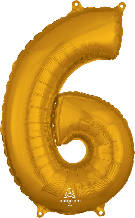 Number 6 Jumbo Balloon Gold 26 Inch Foil Mylar Balloon [36559]