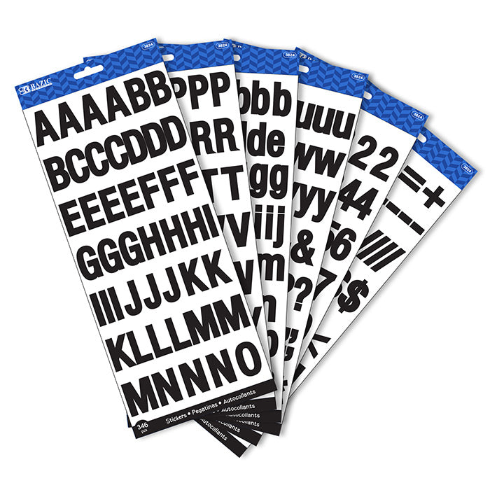 BAZIC 1 Black Color Alphabet & Numbers Stickers (346/Pack) [3824]