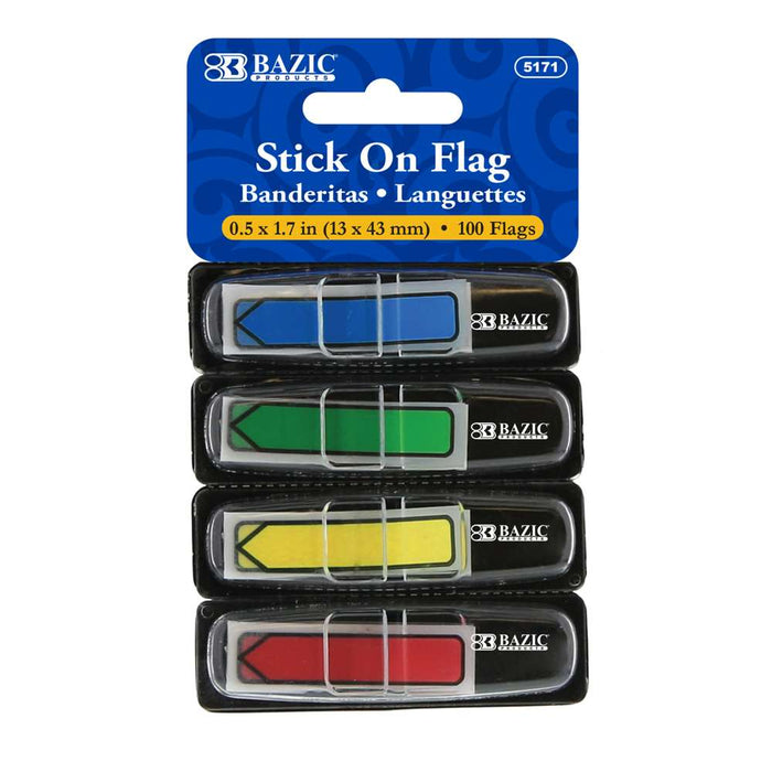 BAZIC 25 Ct. 0.5" x 1.7" Neon Color Printed Arrow Flags w/ Dispenser (4/Pack) [5171]